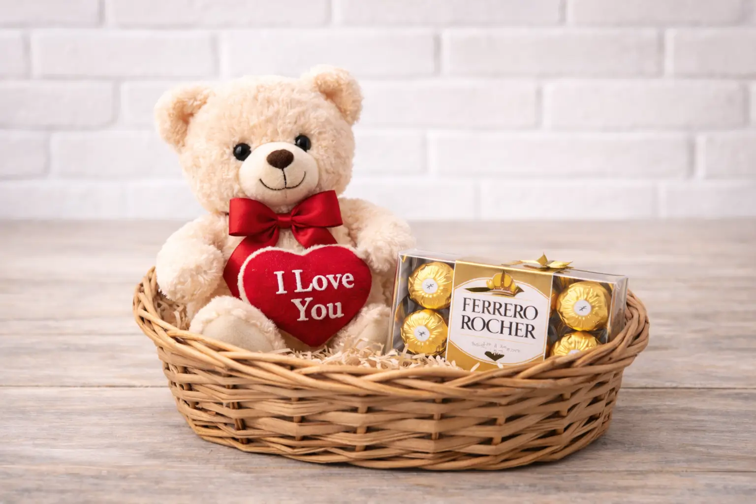 Cesta Romântica com Pelúcia e Chocolates